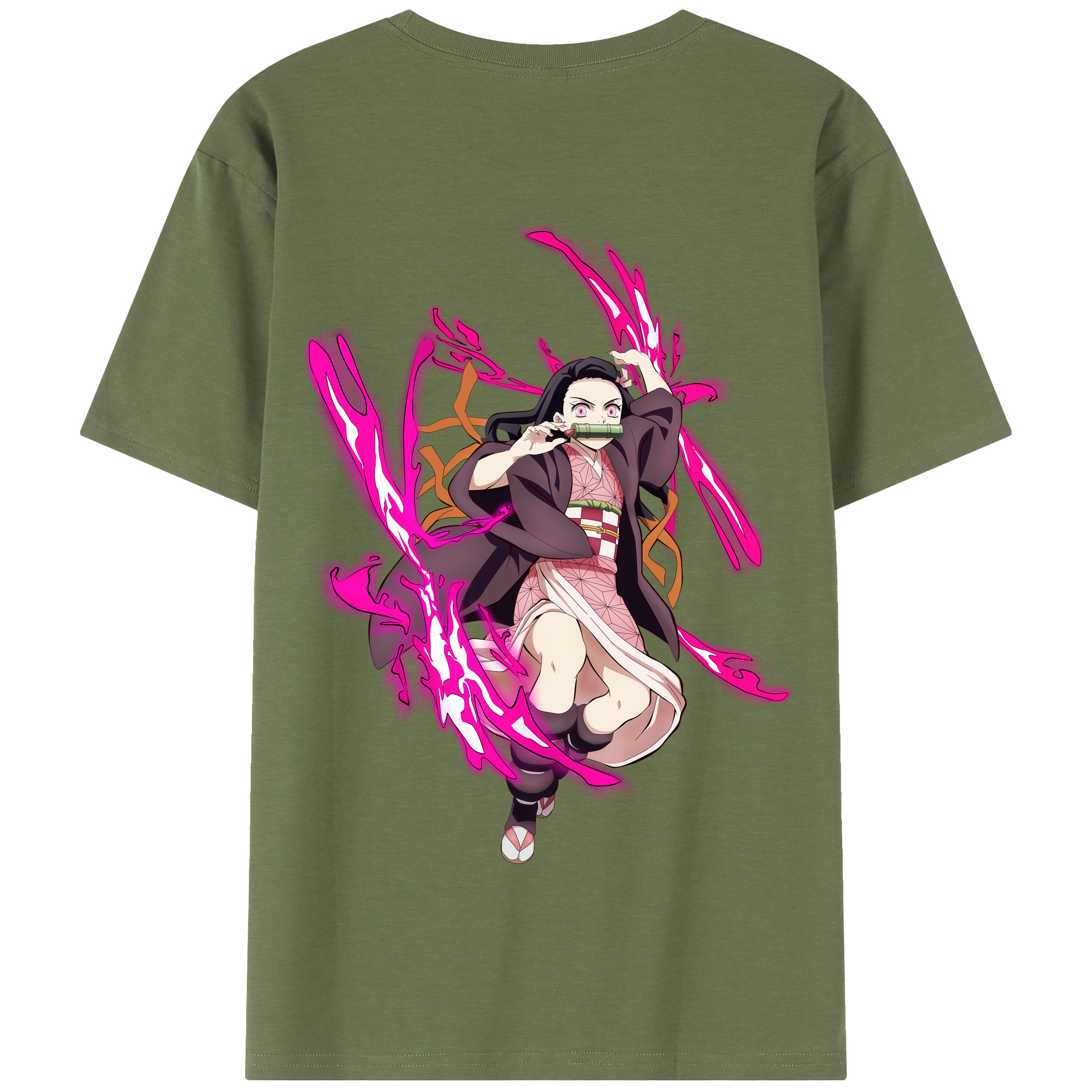 （画像用） 鬼滅の刃（きめつのやいば）竈門 禰󠄀豆子／かまど ねずこ Kamado Nezuko 綿100％半袖Tシャツ（背面プリント）